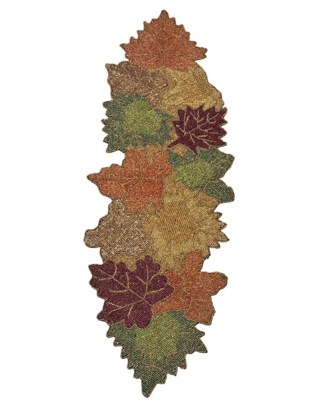 Pier 1 Beaded Sequin Leaf Table Runner 13"x36” Satin Back Fall Thanksgiving